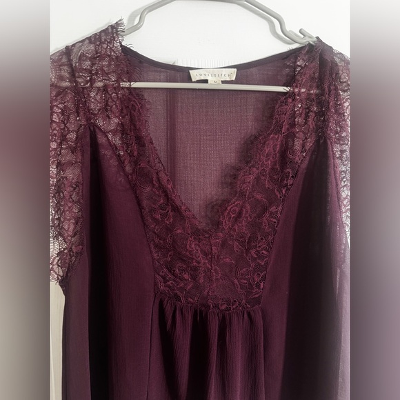 Love Stitch Deep Purple Lace V-Neck Blouse - Picture 2 of 4